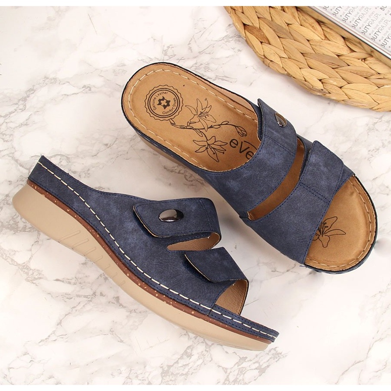 Comfortable women's navy blue eVento velcro slippers 2 Comfortable women's navy blue eVento velcro slippers 2