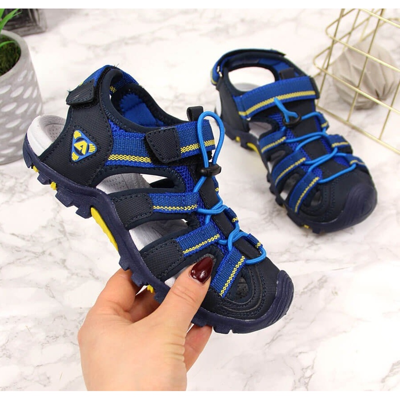Boys' sandals with Velcro American Club navy blue 2