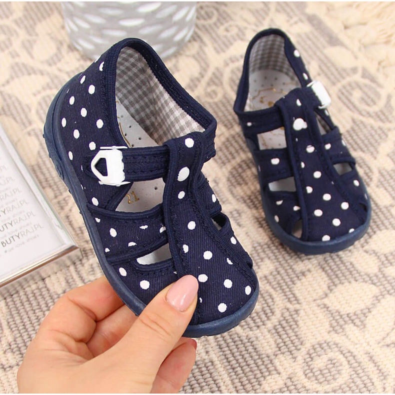Girls' slippers, navy blue Nazo sandals 1