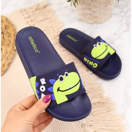 Boys' pool slippers with a dinosaur Atletico navy blue 1