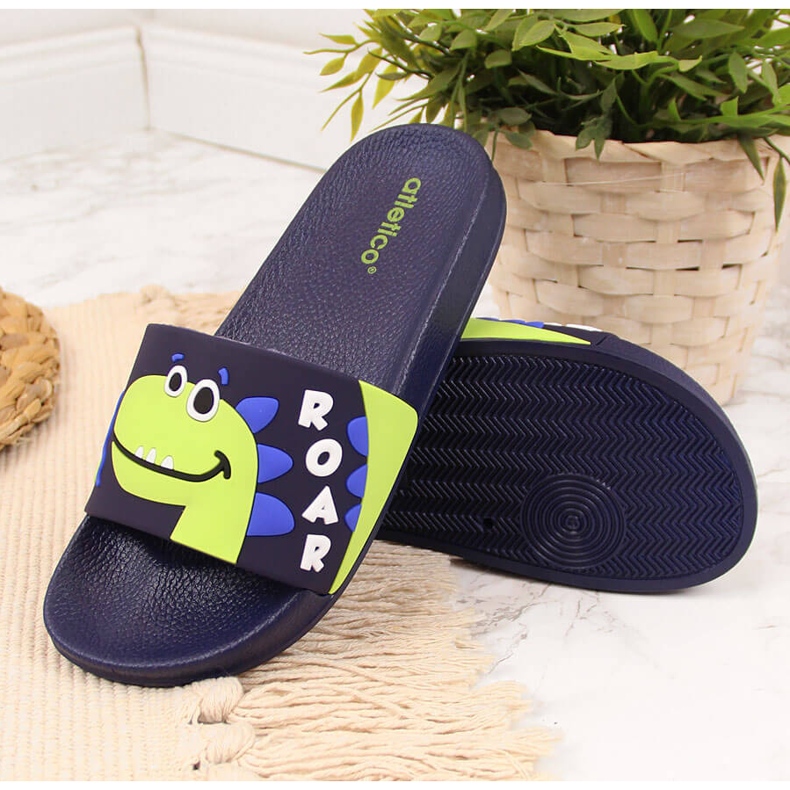 Boys' pool slippers with a dinosaur Atletico navy blue 2