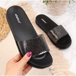 Atletico black women's pool slippers with glitter 2