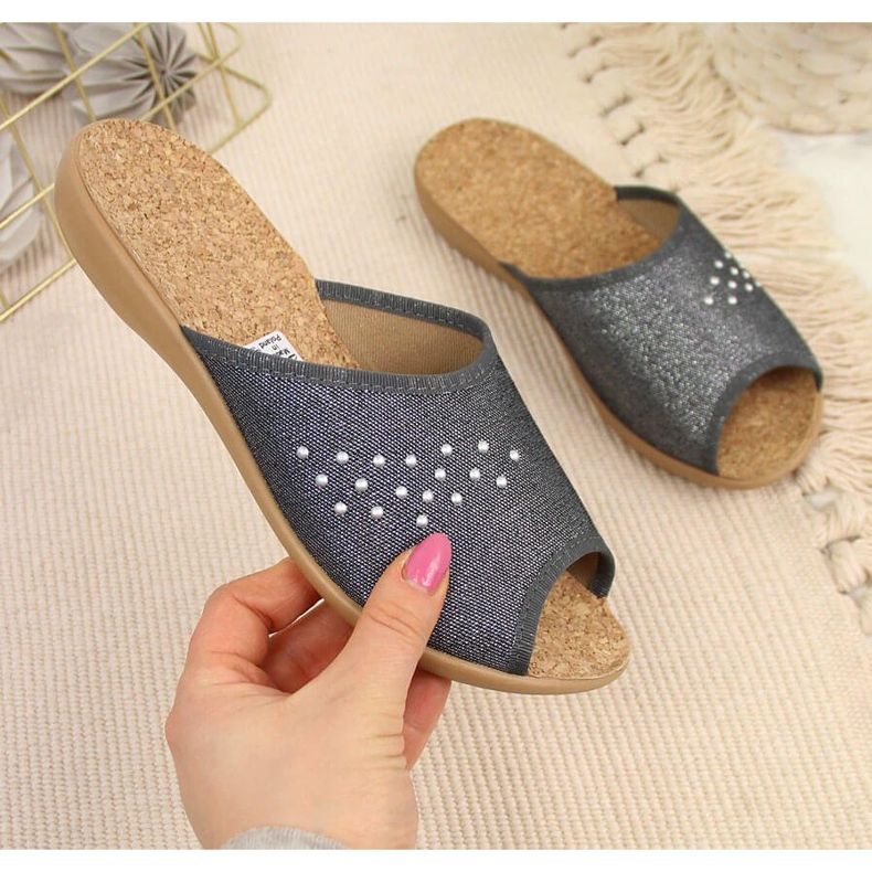 Women's home slippers, open toe, gray Befado grey 1