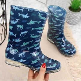T.Sokolski Boys' galoshes with navy blue sharks by T. Sokolski 1