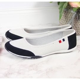 Women's openwork white and navy blue Filippo ballerinas 1