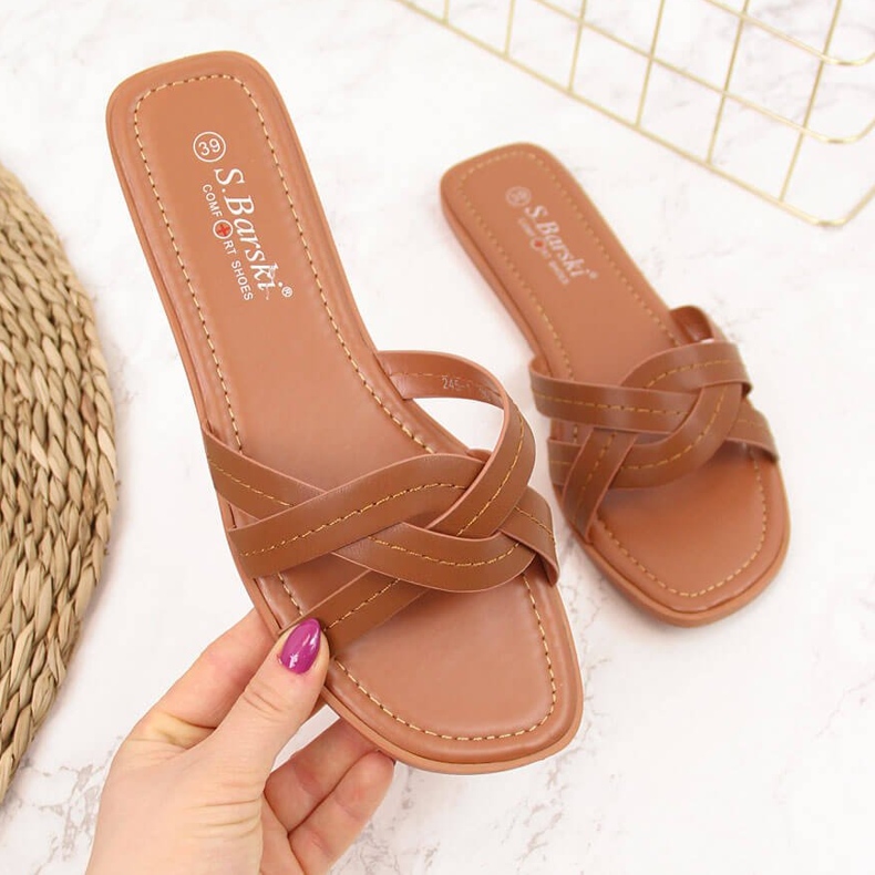 S.Barski Women's flat camel slippers S. Barski brown 2