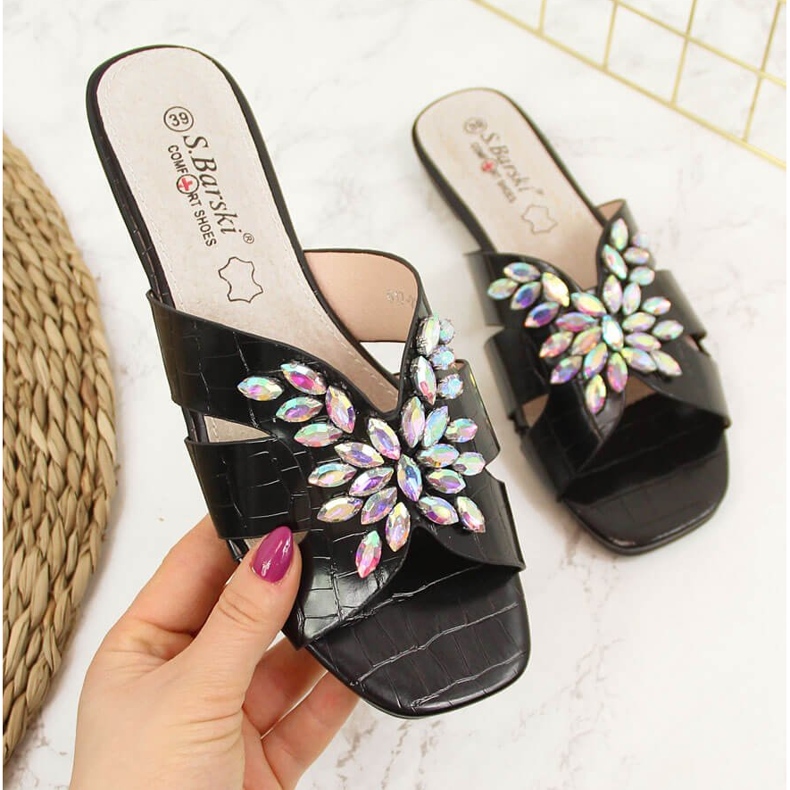 S.Barski Black women's slippers with stones from S. Barski 2