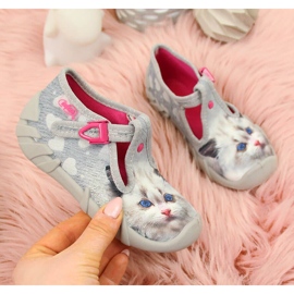 Girls' slippers for kindergarten with the kitty Befado grey 1