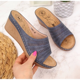 Women's navy blue Jezzi wedge slippers 2