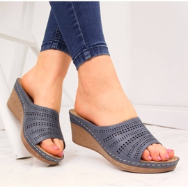 Women's navy blue Jezzi wedge slippers 1