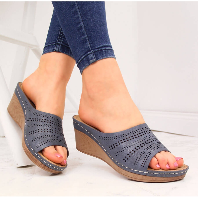 Women's navy blue Jezzi wedge slippers 1