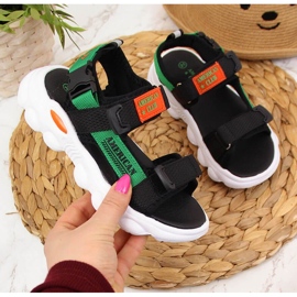 Black American Club boys' sandals with velcro green 1