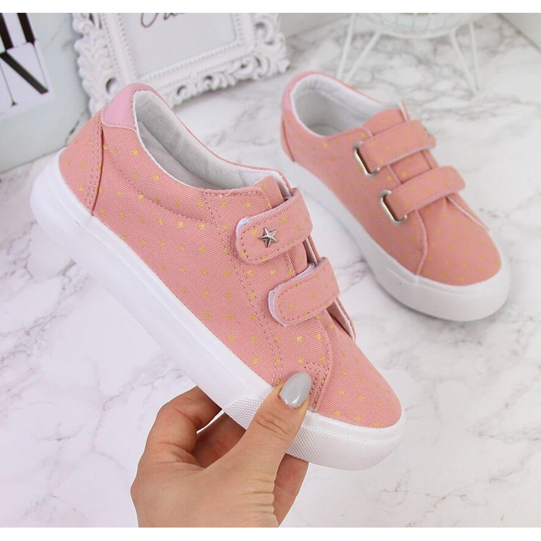 Girls' sneakers with velcro pink stars Atletico 1 Girls' sneakers with velcro pink stars Atletico 1