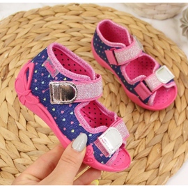 Girls' slippers for kindergarten with navy blue Befado turnips pink 1 Girls' slippers for kindergarten with navy blue Befado turnips pink 1