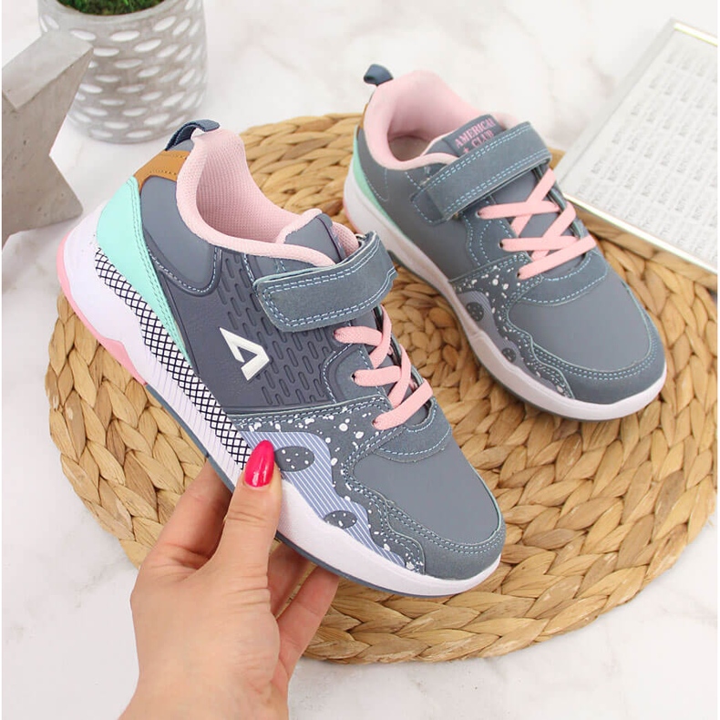 Girls' sports shoes with Velcro, gray American Club elastic bands pink grey 1 Girls' sports shoes with Velcro, gray American Club elastic bands pink grey 1
