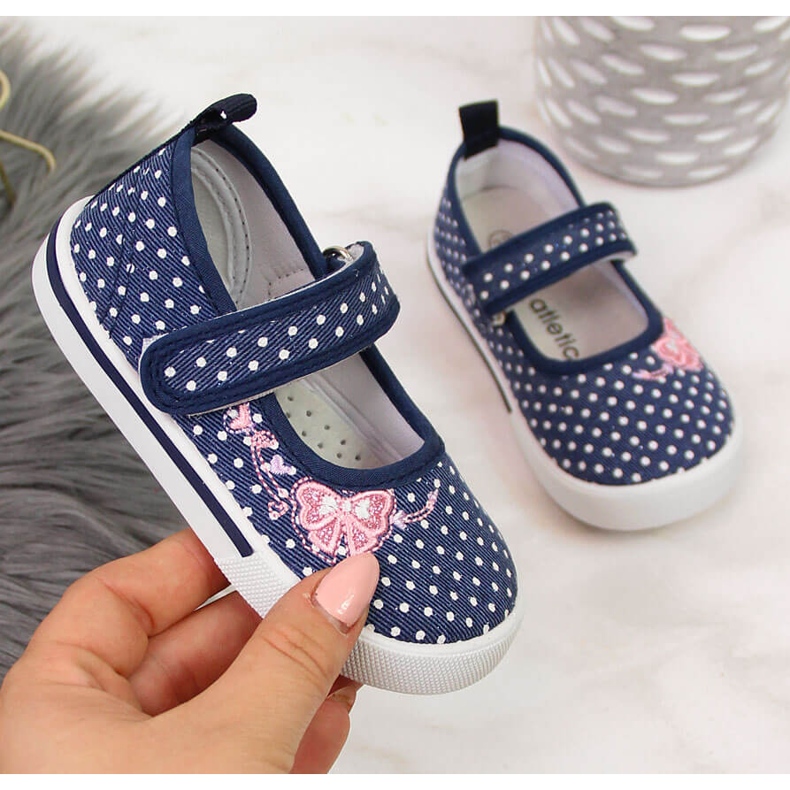 Velcro ballerinas with navy blue and white polka dots Atletico 1