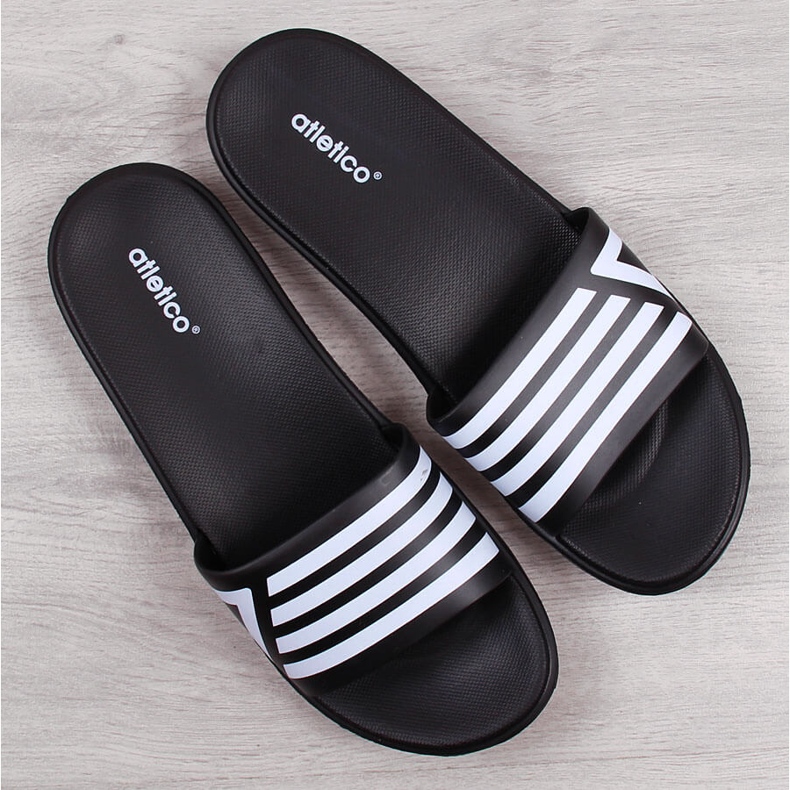 Atletico black pool slippers white 1