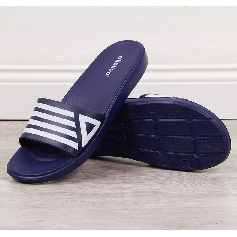 Atletico navy blue and white pool slippers 2