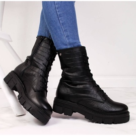 Black Women's leather boots Goe II2N4099 1