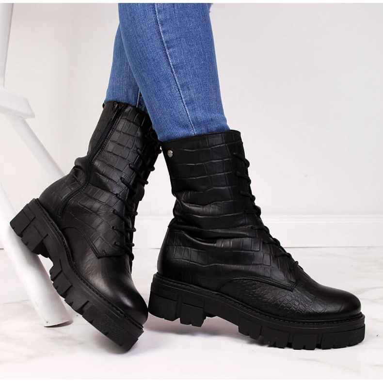 Black Women's leather boots Goe II2N4099 1