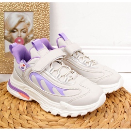 Girls' sports shoes with velcro gray-purple American Club white 2