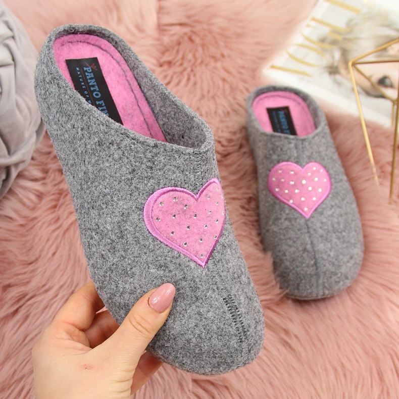 Women's home slippers with felt gray Panto Fino grey 1