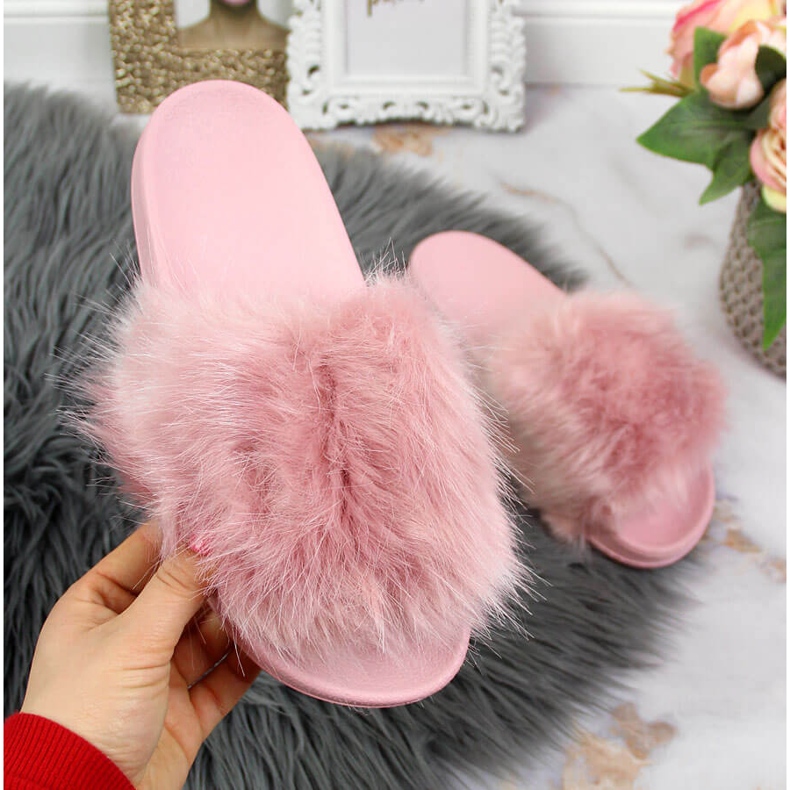 Women's slippers with fur light purple Msmg 2