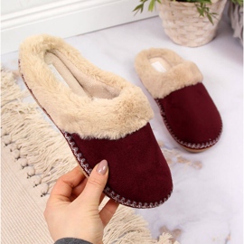 Maroon Cloxx home women's slippers with fur red 2
