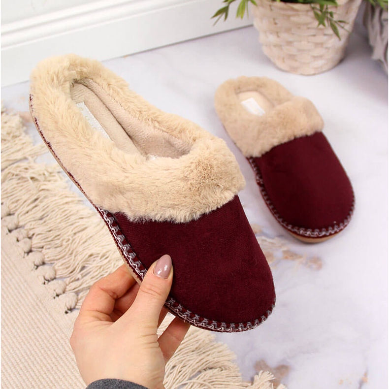 Maroon Cloxx home women's slippers with fur red 2