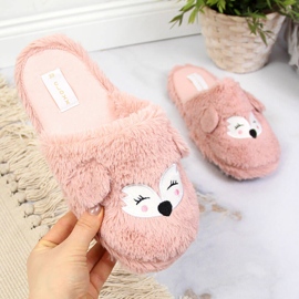 Women's fur slippers with ears pink Cloxx 2