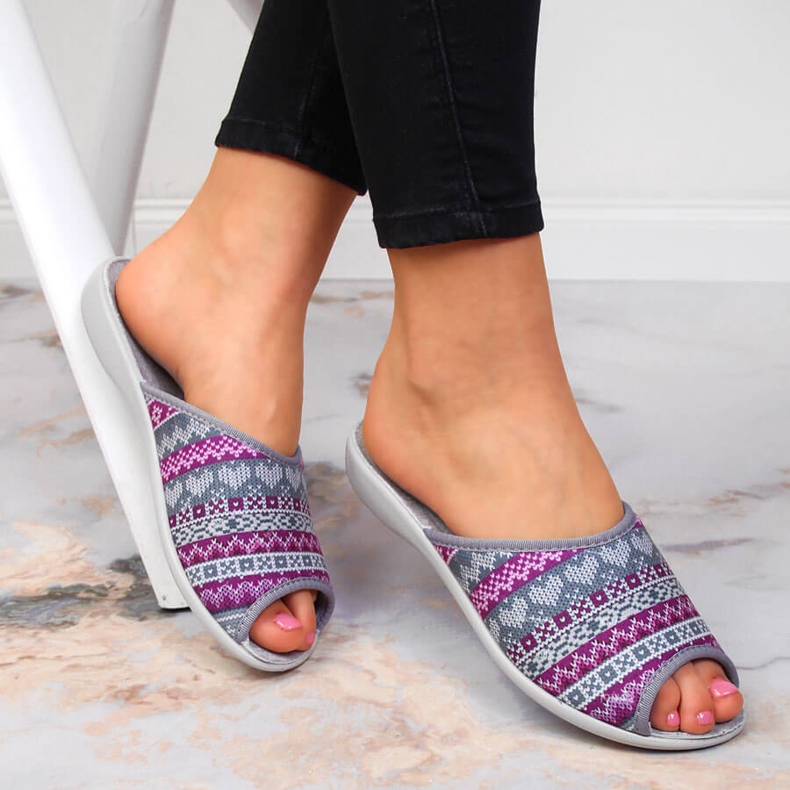 Norwegian women's home slippers, violet pattern Befado purple grey 1