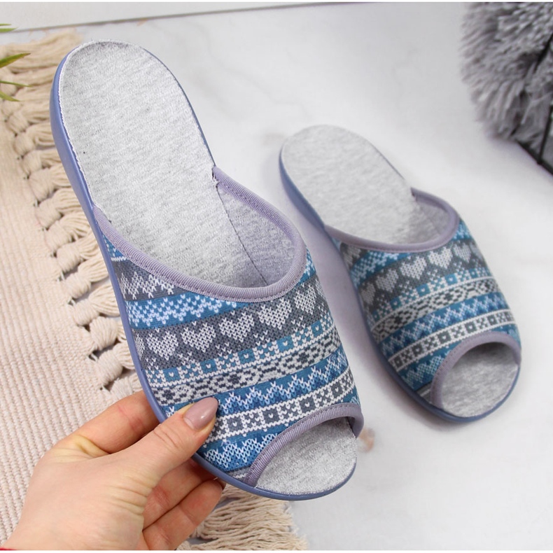 Women's home slippers Norwegian pattern gray Befado blue grey 2