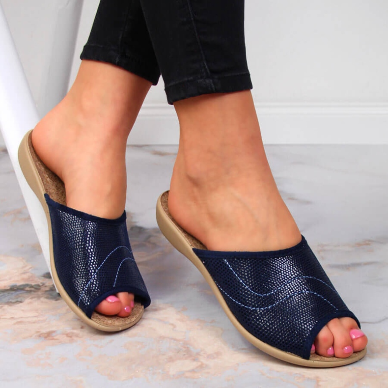 Navy Befado home women's cork slippers navy blue 1