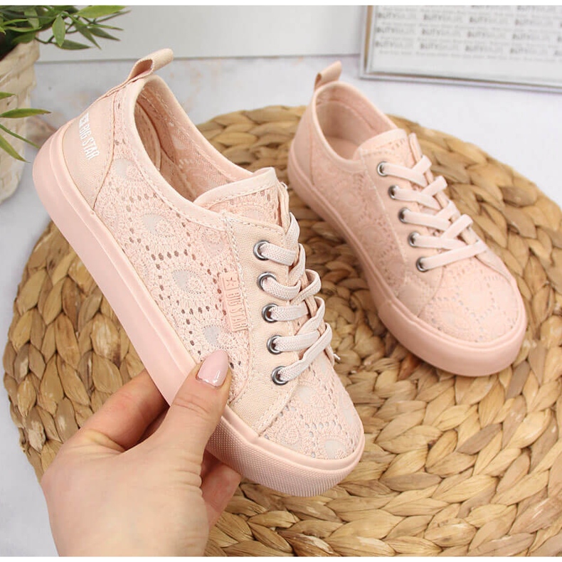 Girls' sneakers lace light pink Big Star JJ374006 1