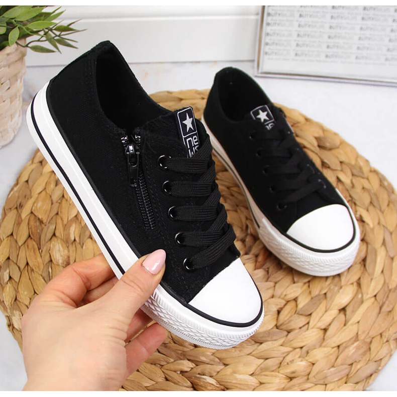 Black NEWS children's sneakers with a zipper 1