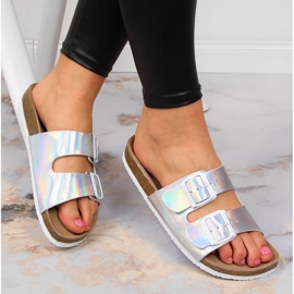 Women's silver slippers with buckles Big Star HH274895 1