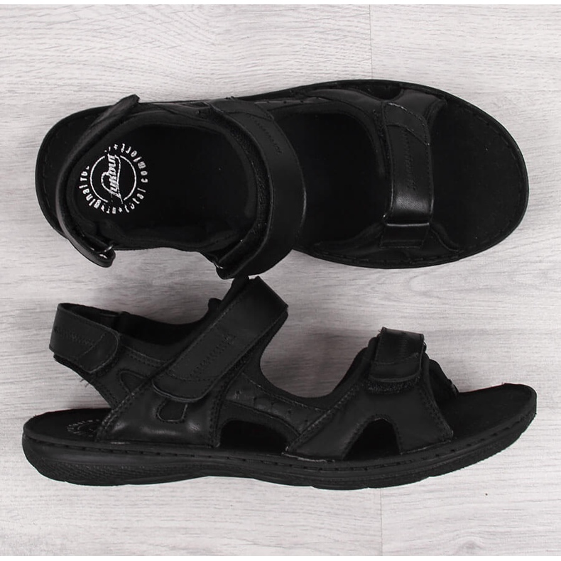 Black men's leather sandals with velcro fasteners Łukbut 991 KeeShoes