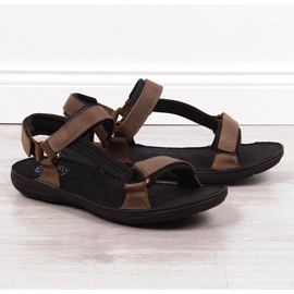 Leather men's sandals with velcro brown Łukbut 990 1
