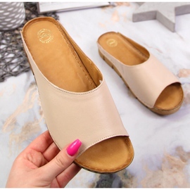 Cream leather women's slippers Łukbut 1434 multicolored 1