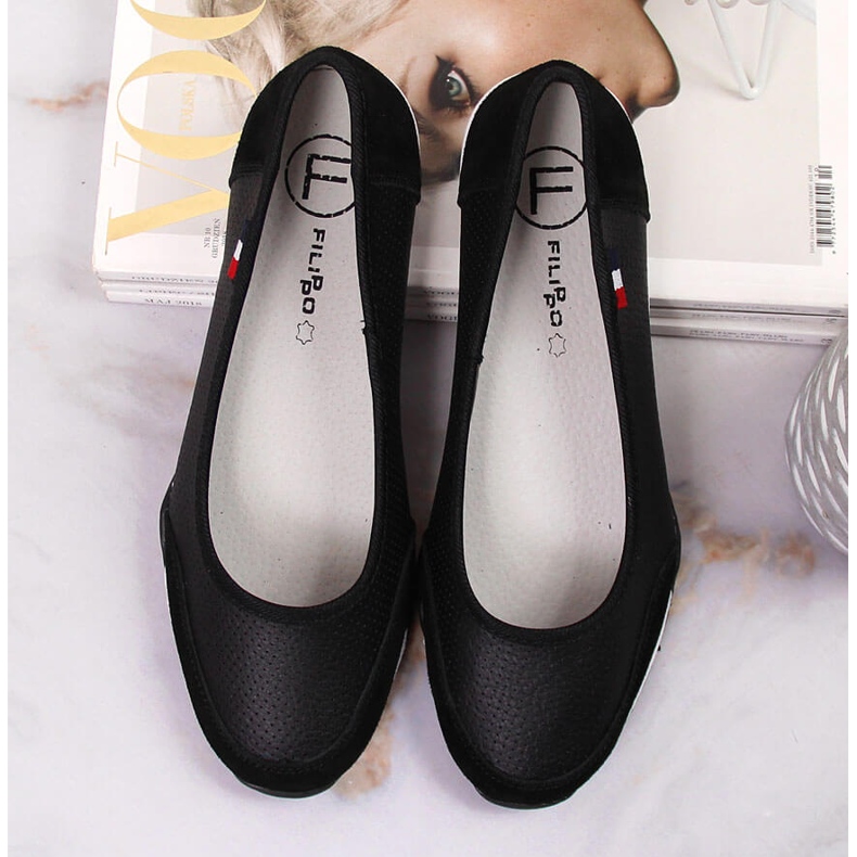Women's black leather openwork ballerinas Filippo 1