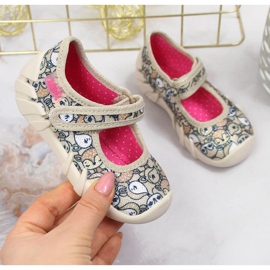 Girls' ballerinas slippers with velcro beige in Befado foxes 1