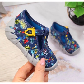 Boys' slippers for kindergarten, navy blue and gray Befado 1