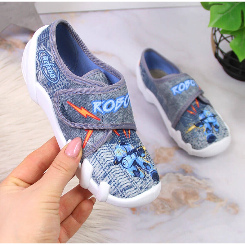 Boys' slippers for kindergarten on gray Befado velcro grey 1