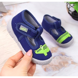 Boys' slippers with Velcro with alligator navy blue Befado 1