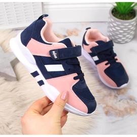 Grenade Befado girls' sports shoes with velcro navy blue pink 1