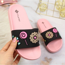Atletico black girls' pool slippers pink 1