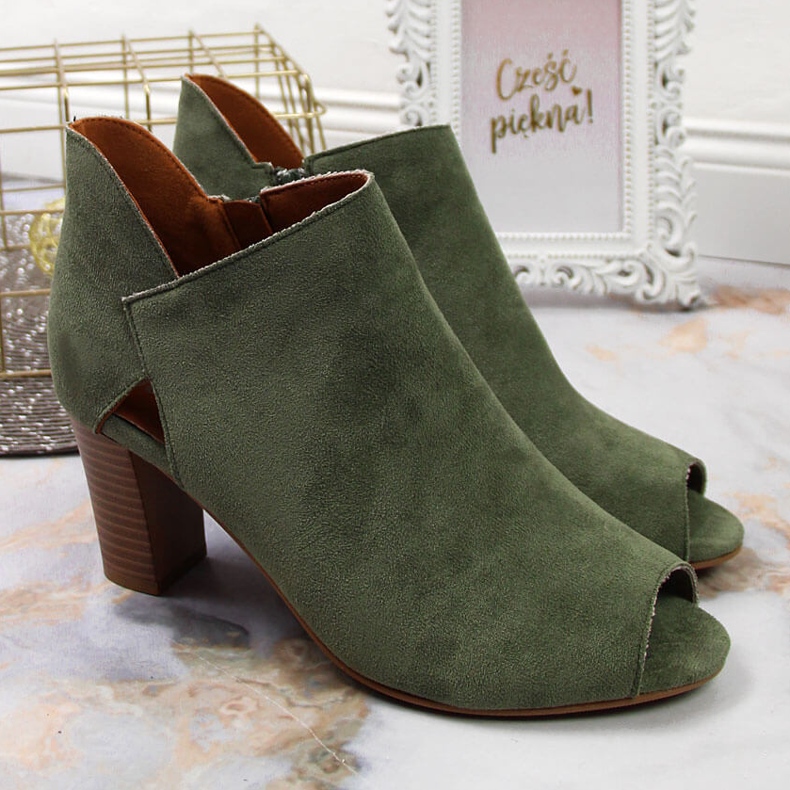 Women's spring boots, open toe green Jezzi 2