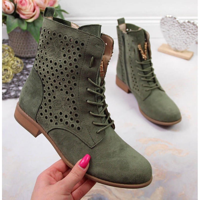 Women's spring boots, openwork olive Jezzi green 2