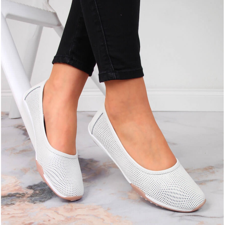 Women's openwork leather ballerinas, slip-on, white Filippo 1