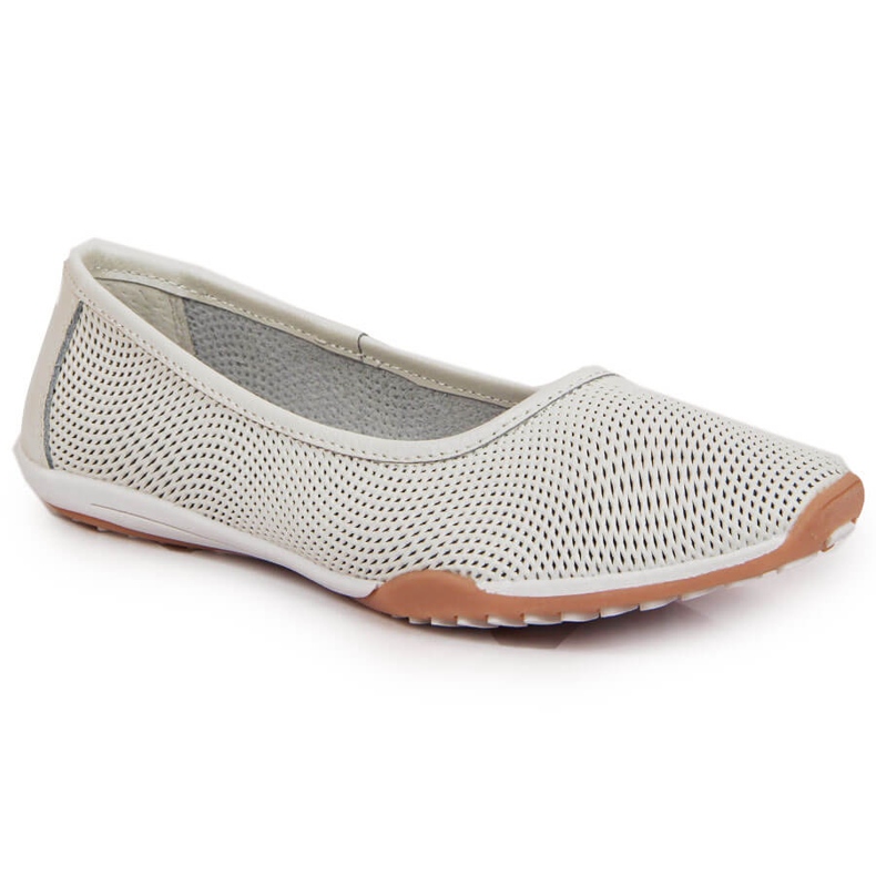 Women's openwork leather ballerinas, slip-on, white Filippo 2